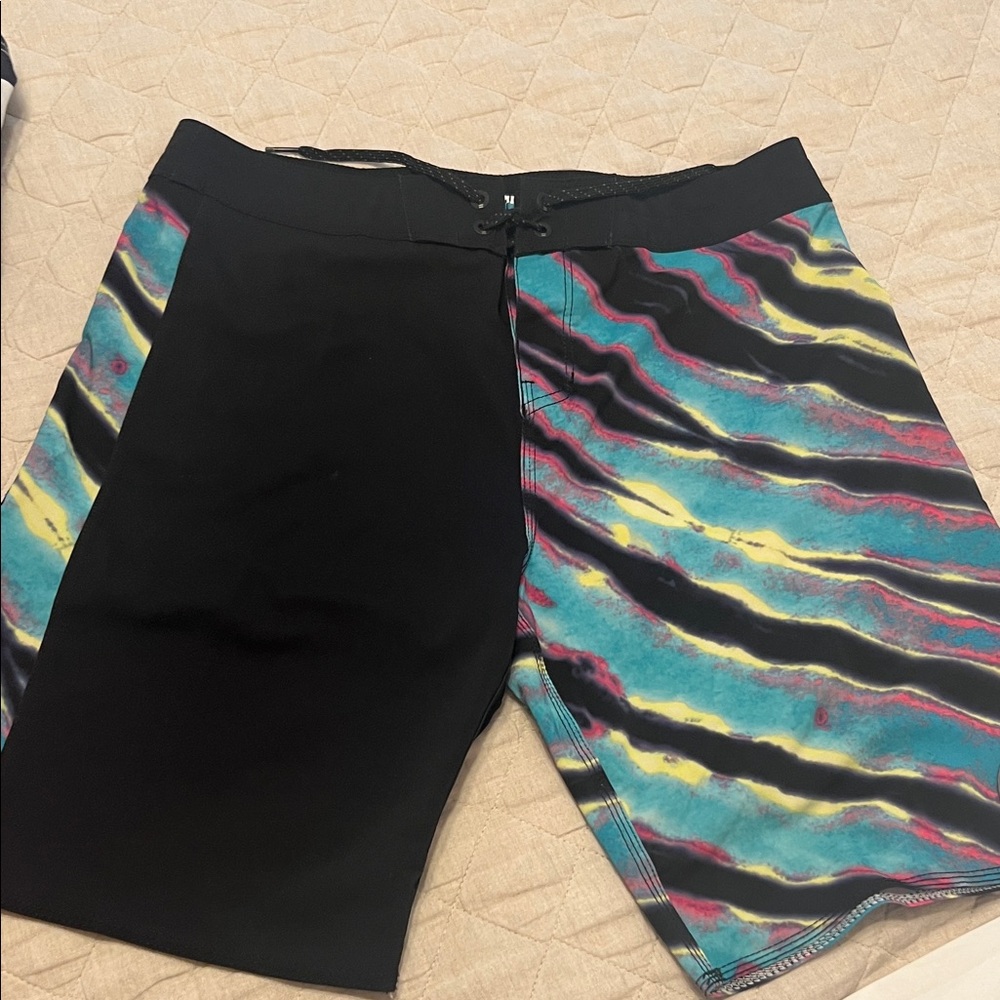 Billabong Black and Vibrant Wave Pattern Swim Shorts